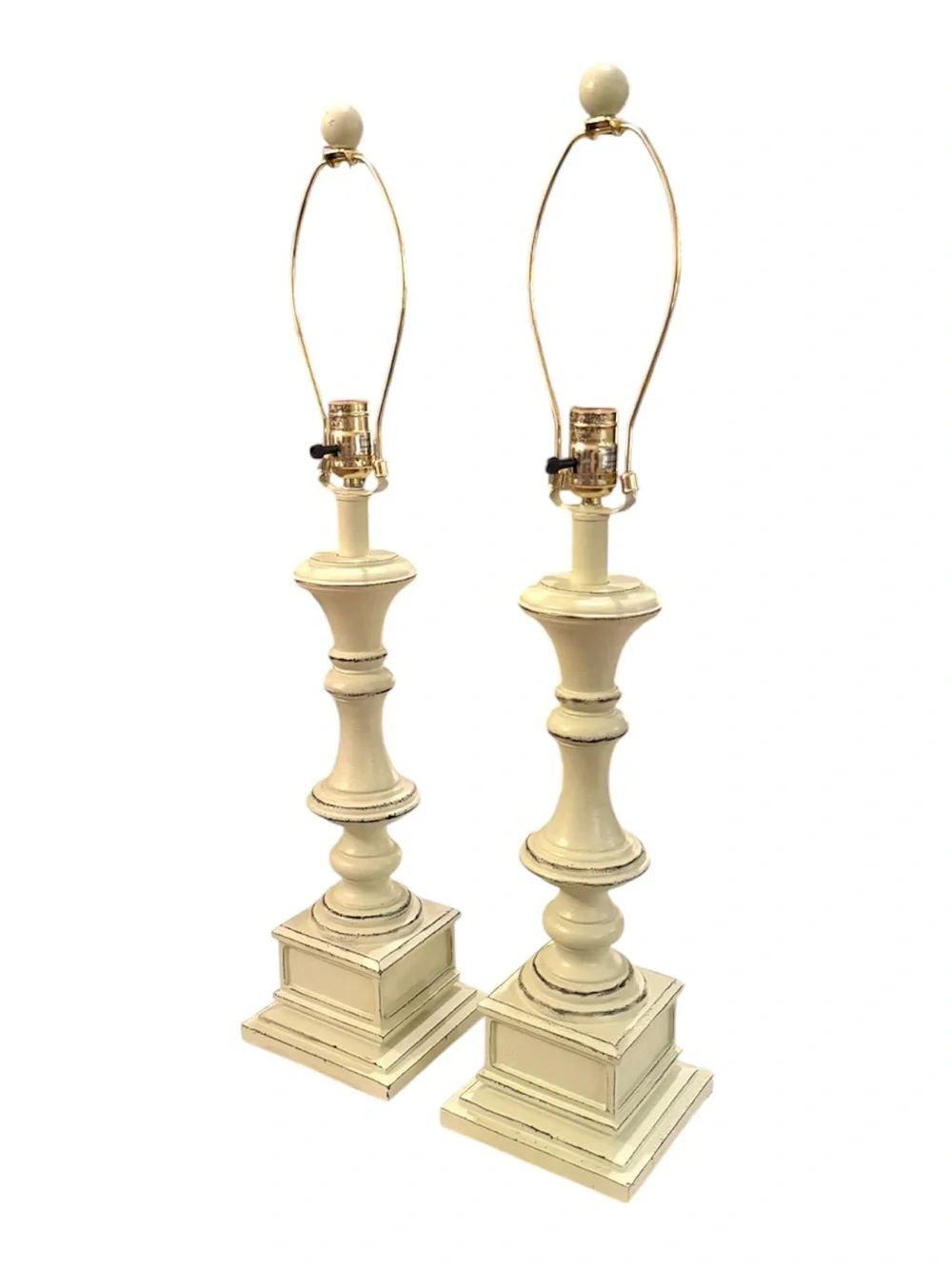 Cream Antique Wood Finish Table Lamps - Set of 2